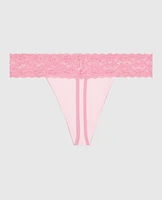 Thong Panty with Lace Trim in Pink