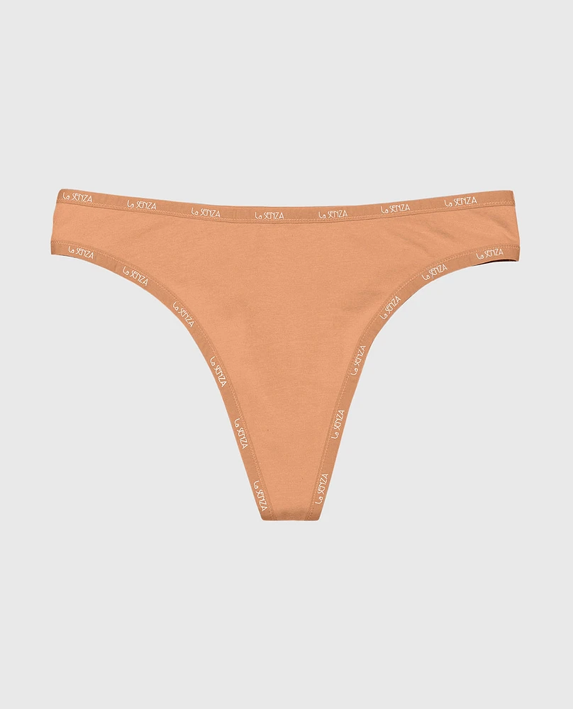 Thong Panty with Logo Trim Cork