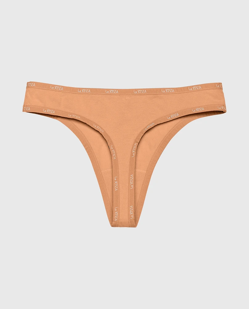 Thong Panty with Logo Trim Cork