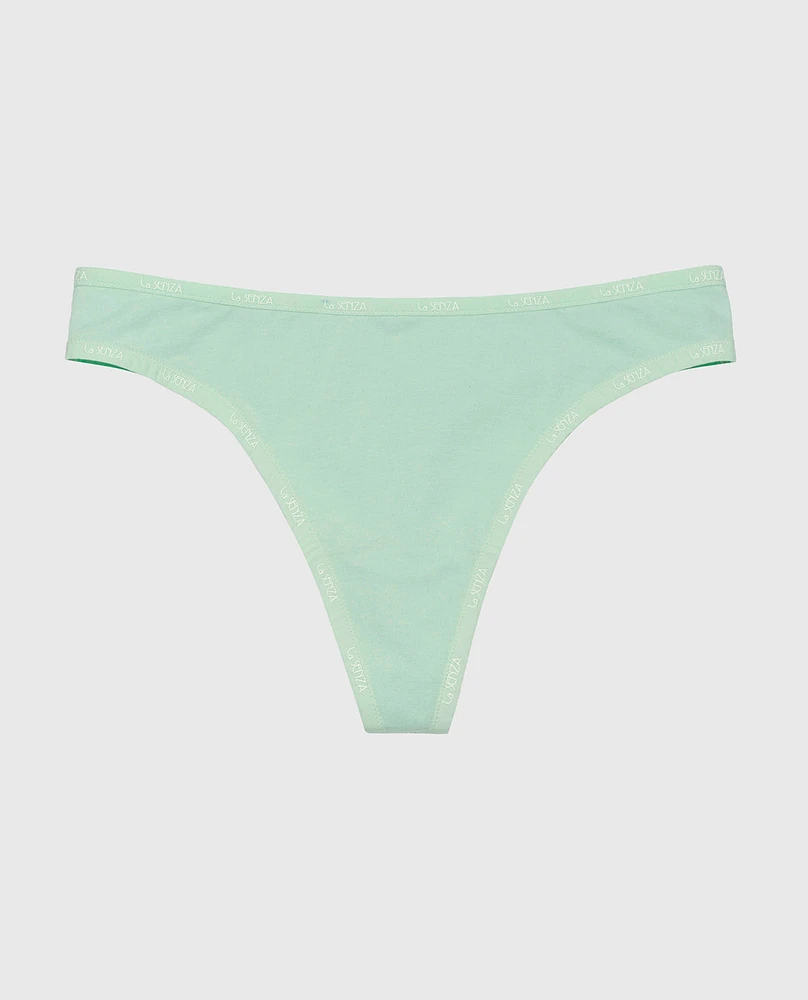 Thong Panty with Logo Trim Mist Green