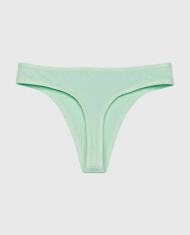Thong Panty with Logo Trim Mist Green