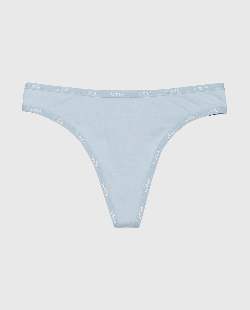 Tanga avec bordure à logo bleu tamisé