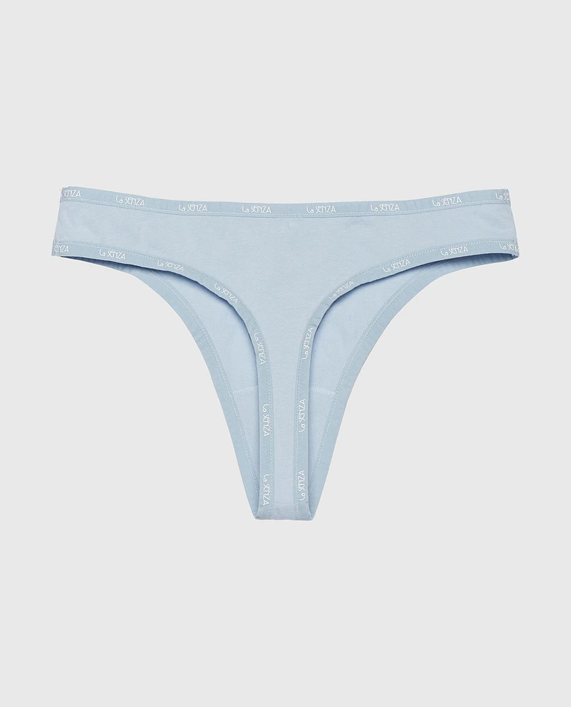 Tanga avec bordure à logo bleu tamisé