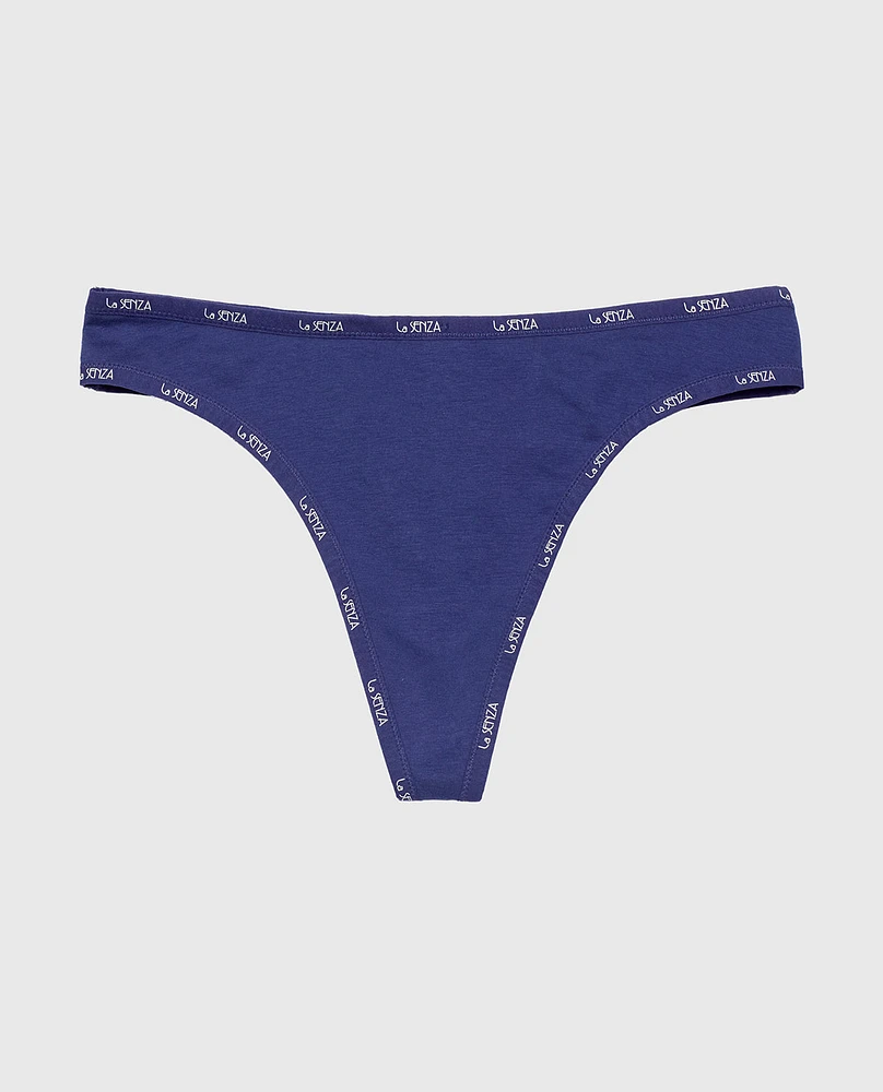 Thong Panty with Logo Trim Dusk Blue