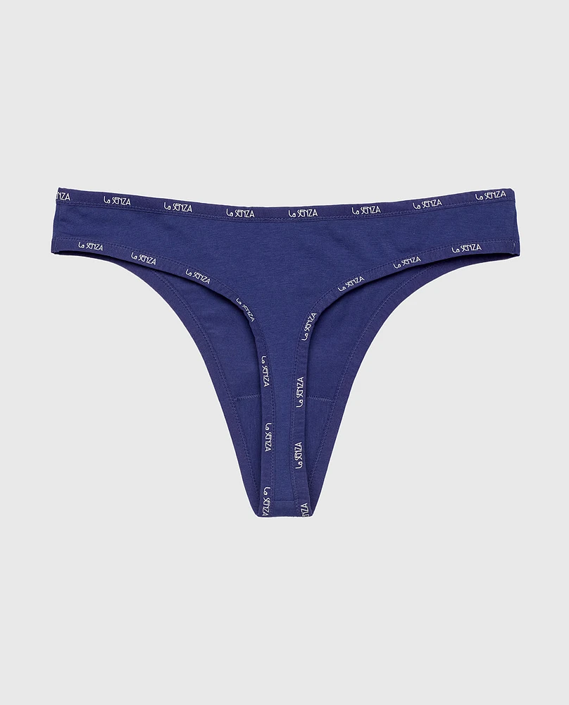 Thong Panty with Logo Trim Dusk Blue