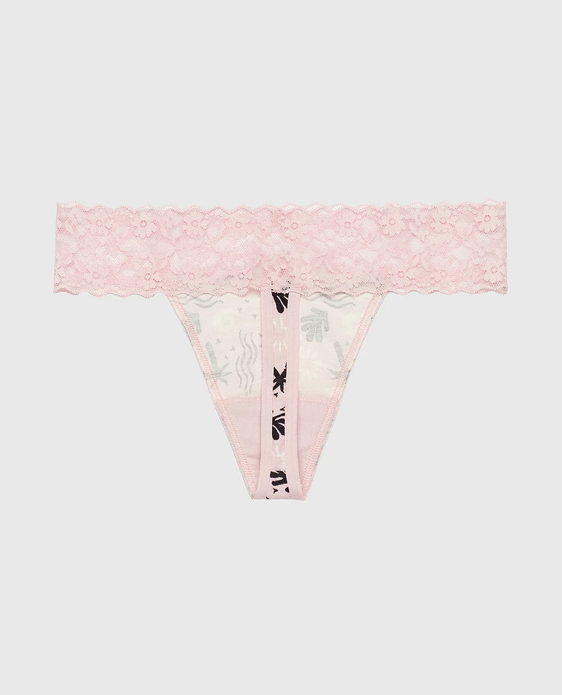 Thong Panty with Lace Trim Sand and Surf
