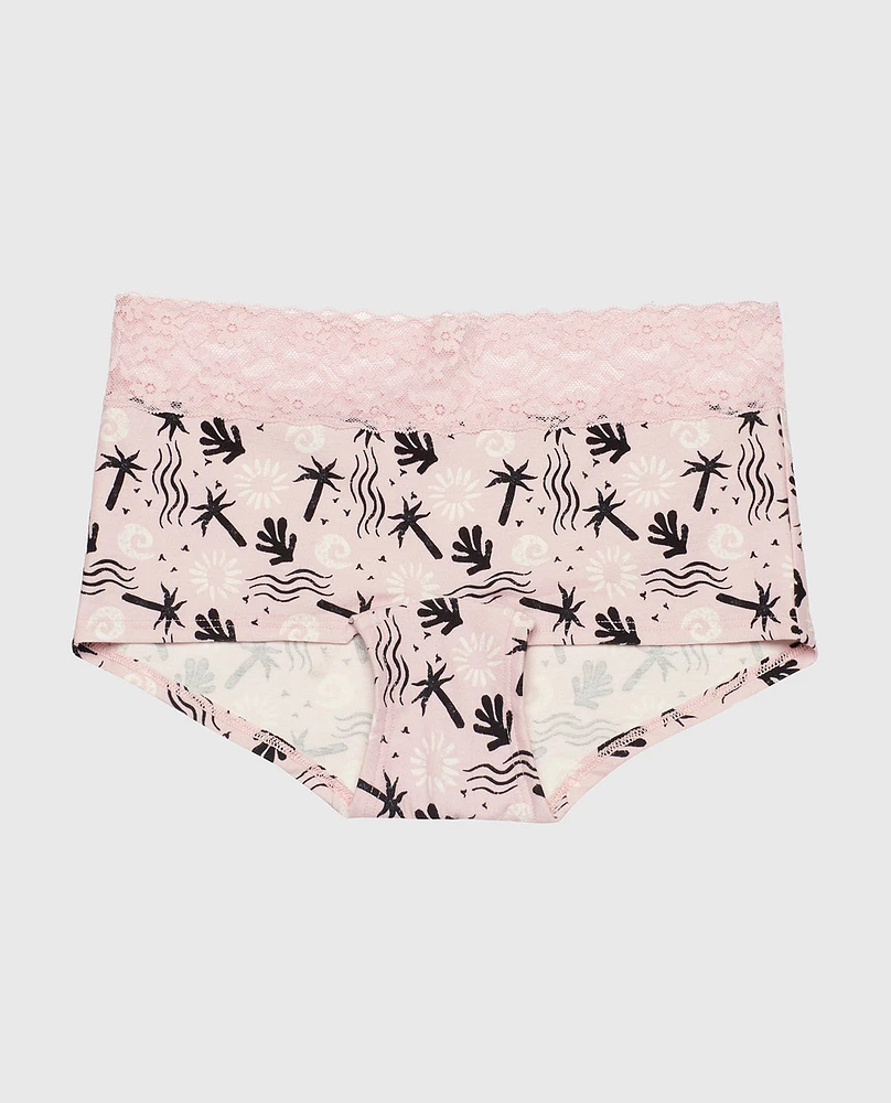 Boyshort Panty with Lace Trim Sand and Surf
