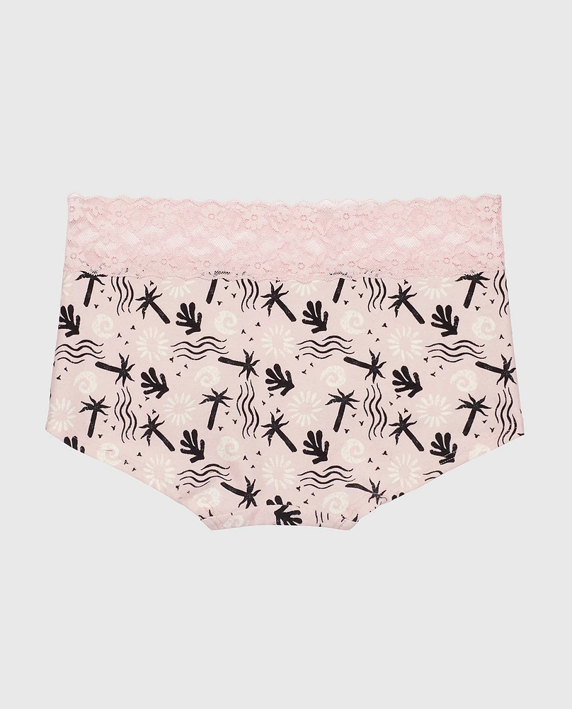 Boyshort Panty with Lace Trim Sand and Surf