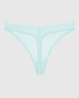 Tanga à jambe échancrée en dentelle bleu de méthylène