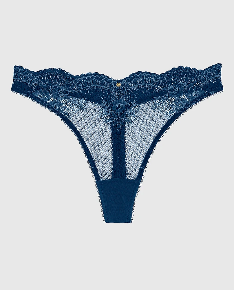 Tanga à jambe échancrée en dentelle
