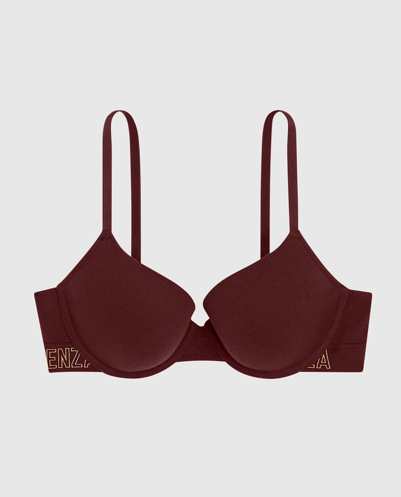 Lightly Lined Demi Bra with Logo Red Wine