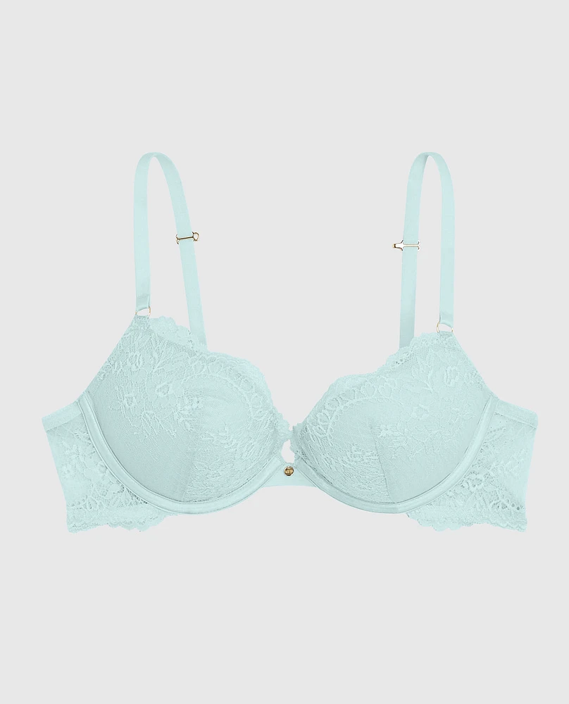 Soutien-gorge pigeonnant tout en dentelle bleu de méthylène