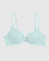 Soutien-gorge pigeonnant tout en dentelle bleu de méthylène