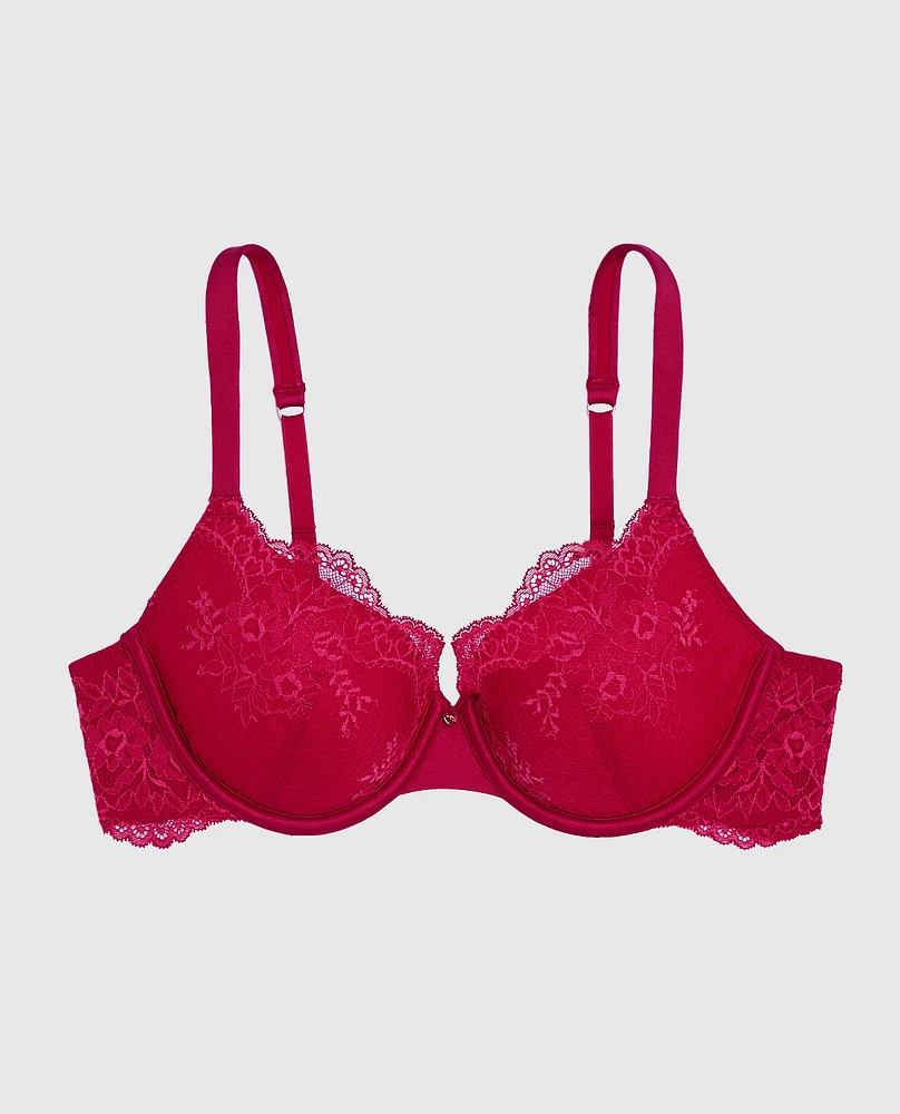 Soutien-gorge couvrant légèrement doublé tout en dentelle rouge cosmo