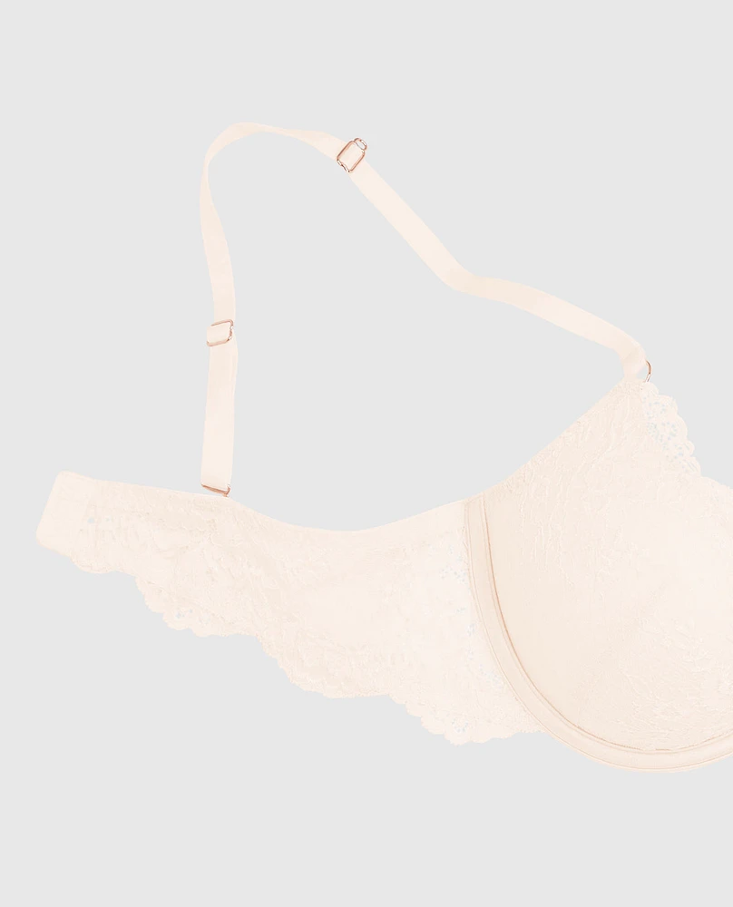 Soutien-gorge pigeonnant +2 tailles de bonnet tout en dentelle aube ivoire