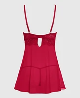 Nuisette balconnet en dentelle non doublée rouge cosmo