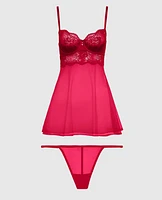 Nuisette balconnet en dentelle non doublée rouge cosmo
