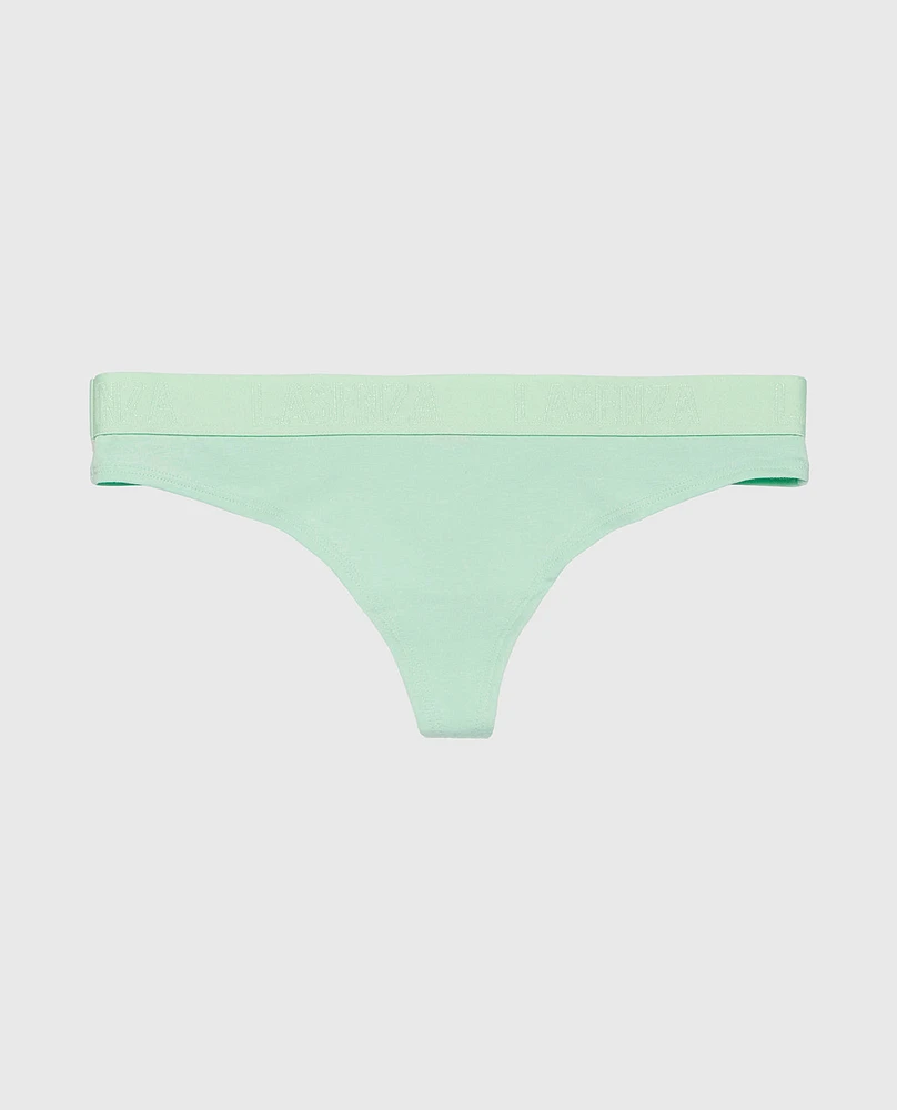 Thong Panty with Logo Band Mist Green