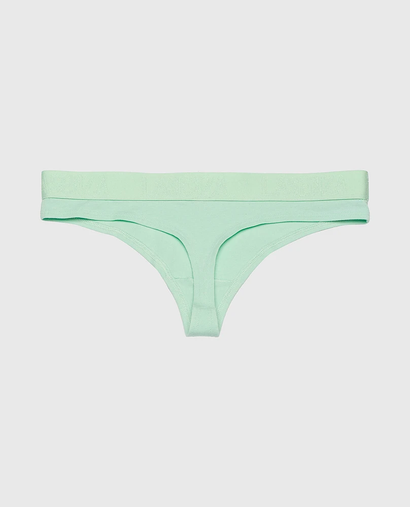 Thong Panty with Logo Band Mist Green