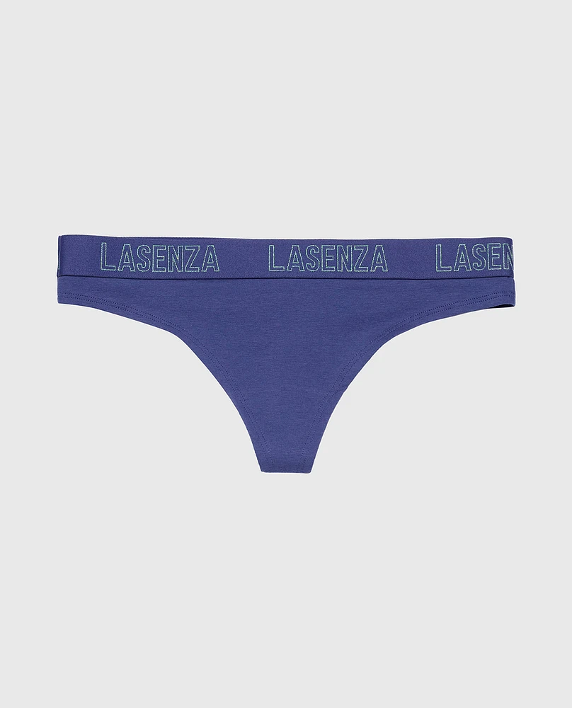 Thong Panty with Logo Band Dusk Blue