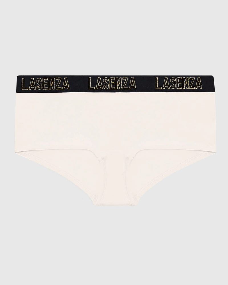 Boyshort Panty with Logo Band in Ivory Dawn