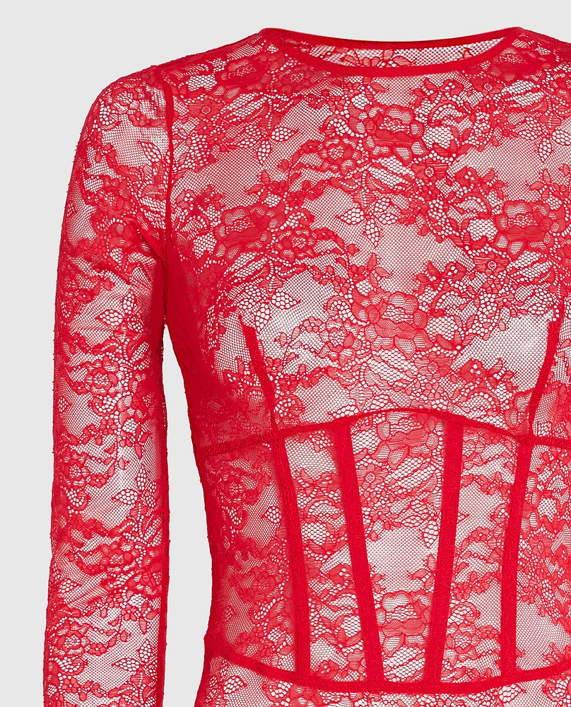 Combiné à manches longues non doublé rouge cosmo