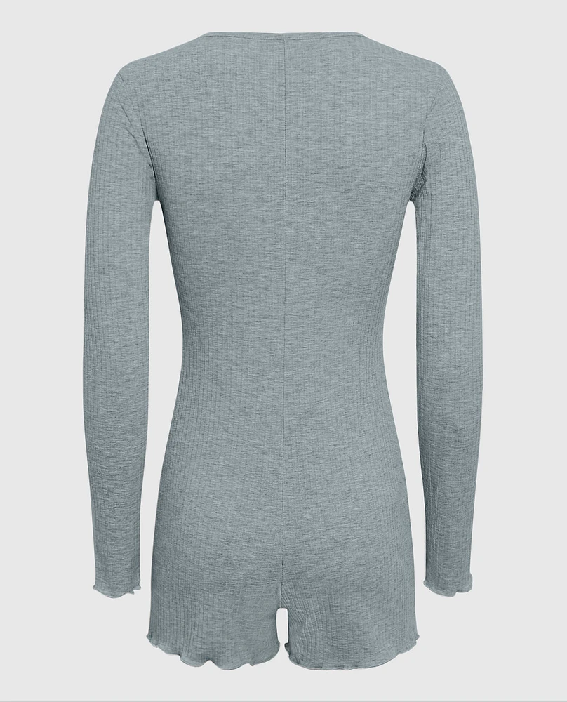 Long Sleeve Ribbed Onesie Cool Gray