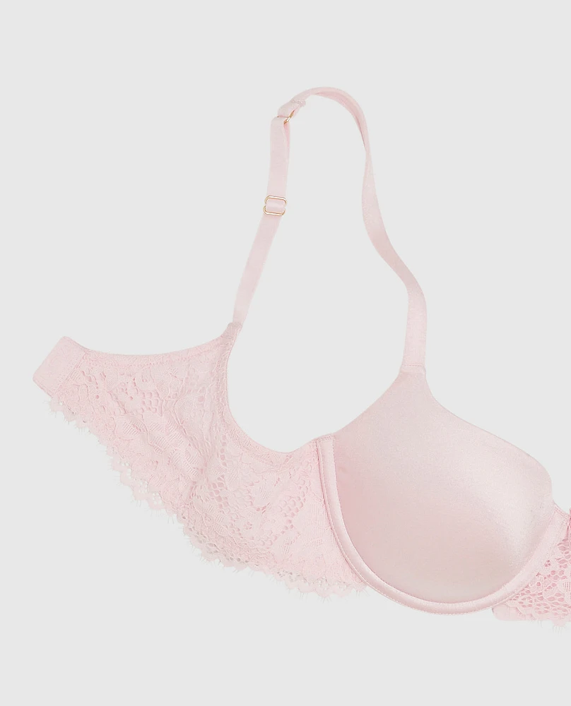 Soutien-gorge balconnet légèrement doublé avec dentelle rose indiscret