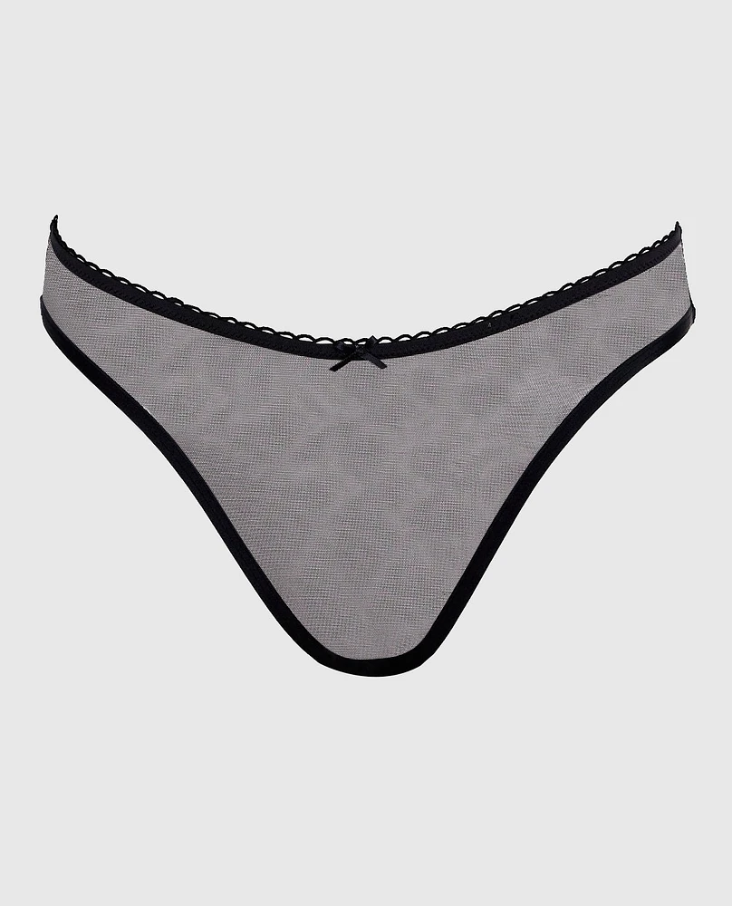 Mesh Bumless and Crotchless Cheeky Panty Black