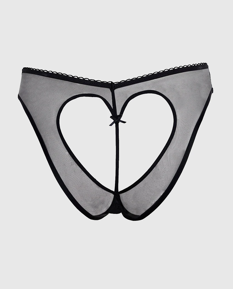 Mesh Bumless and Crotchless Cheeky Panty Black