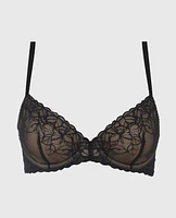 Unlined Lace Demi Bra Black and Blush