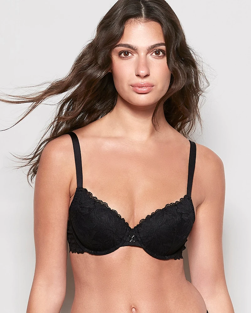 Soutien-gorge couvrant en dentelle légèrement doublé noir