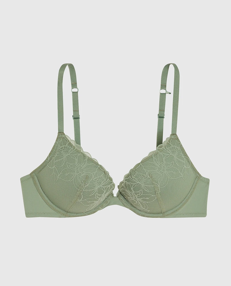 Soutien-gorge pigeonnant en dentelle douce sauge