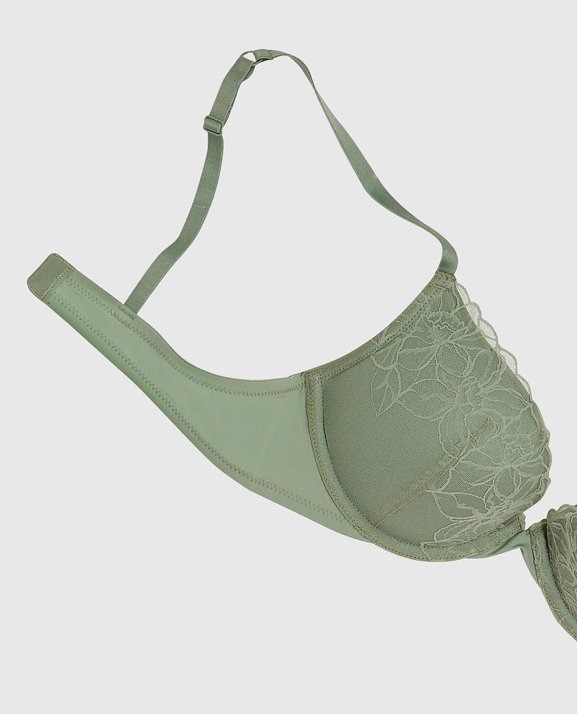 Soutien-gorge pigeonnant en dentelle douce sauge