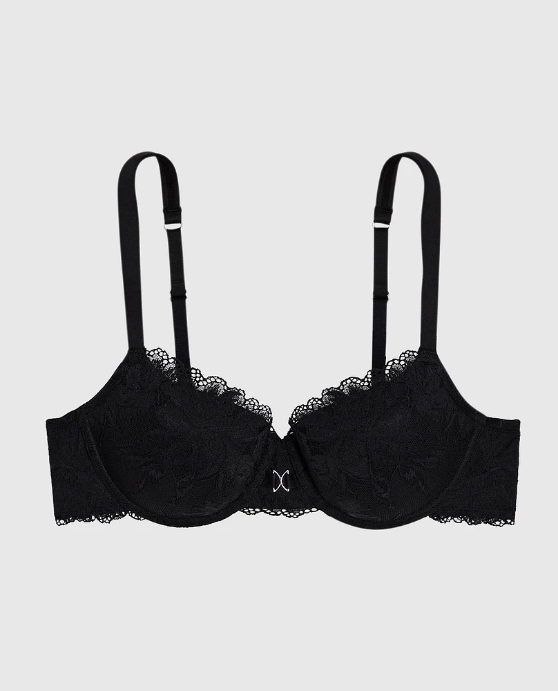 Lightly Lined Lace Balconette Bra Black