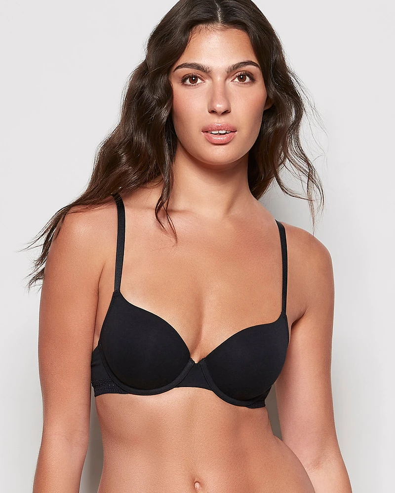 Lightly Lined Demi Bra with Lace Black