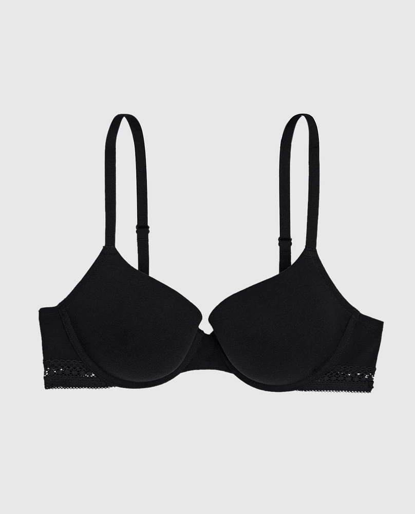 Lightly Lined Demi Bra with Lace Black