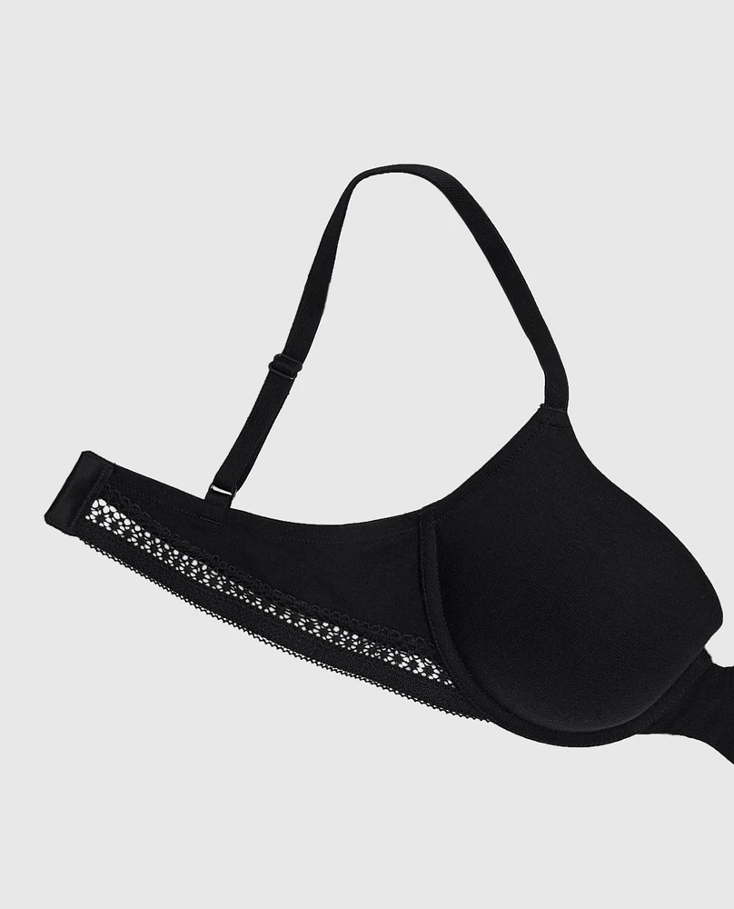 Lightly Lined Demi Bra with Lace Black