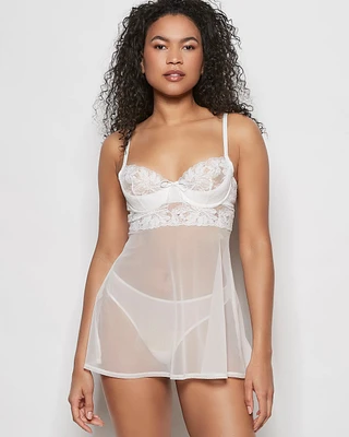Unlined Balconette Babydoll with a Bow Ivory