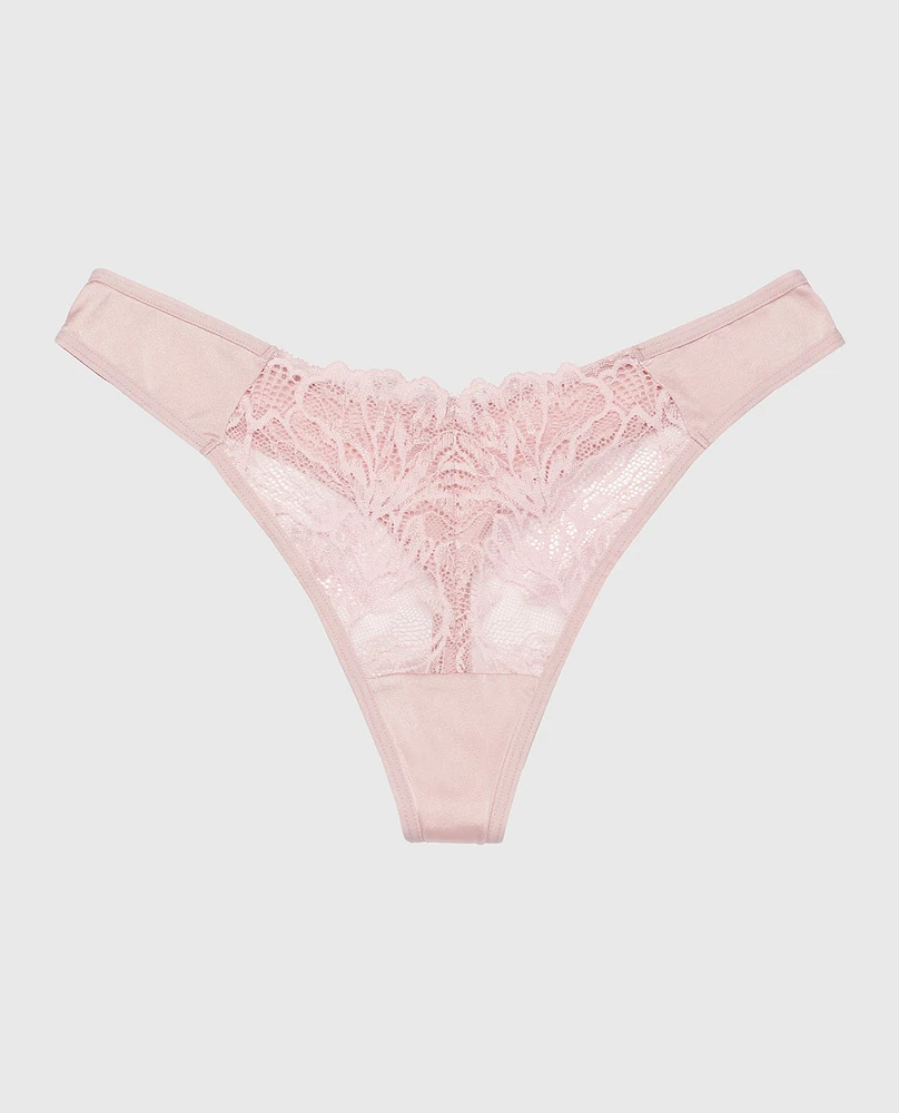 High Leg Lace Thong Panty Iced Lilac