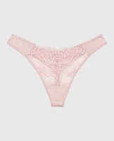 High Leg Lace Thong Panty Iced Lilac