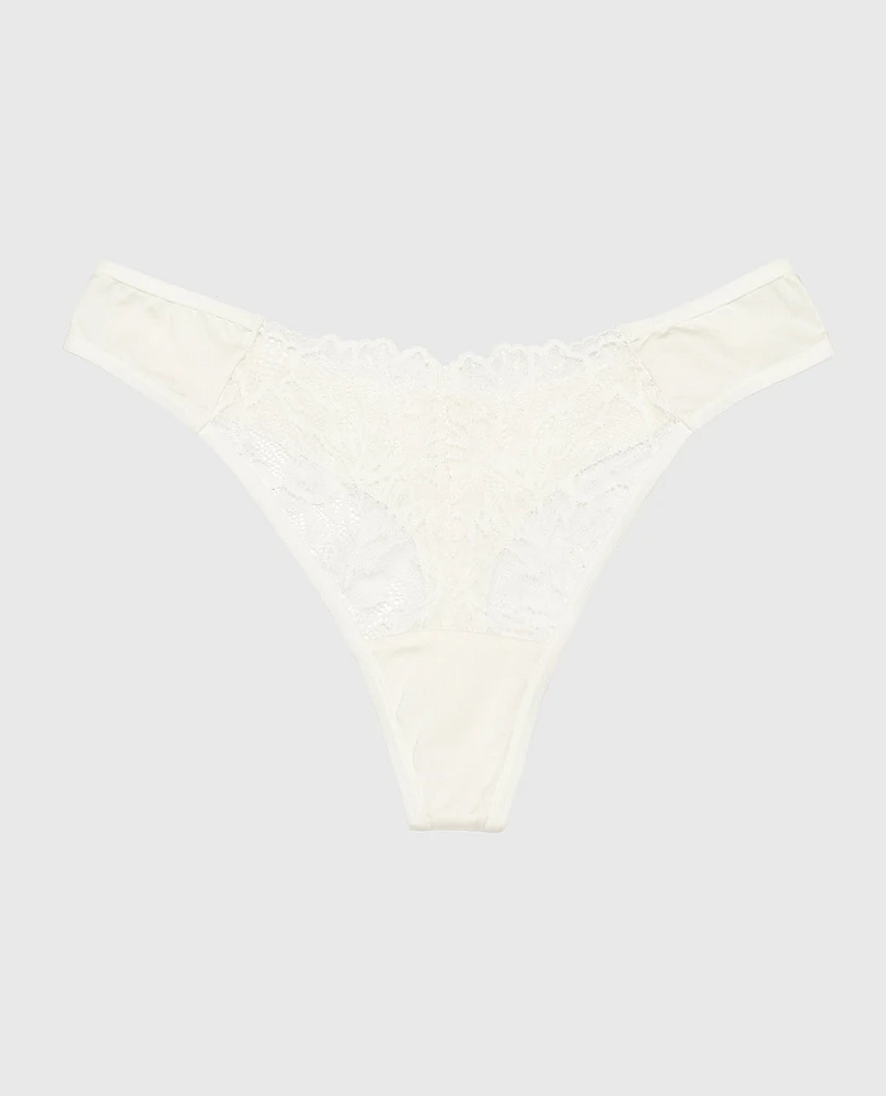 High Leg Lace Thong Panty Ivory