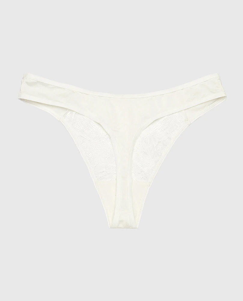 High Leg Lace Thong Panty Ivory