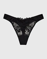 High Leg Lace Thong Panty Tuxedo Black
