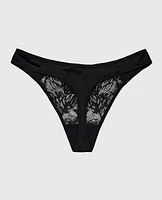High Leg Lace Thong Panty Tuxedo Black