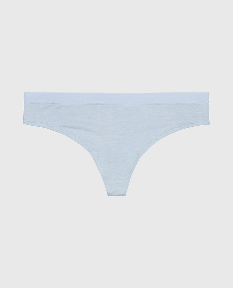 Thong Panty with Vanishing Trim Subdued Blue