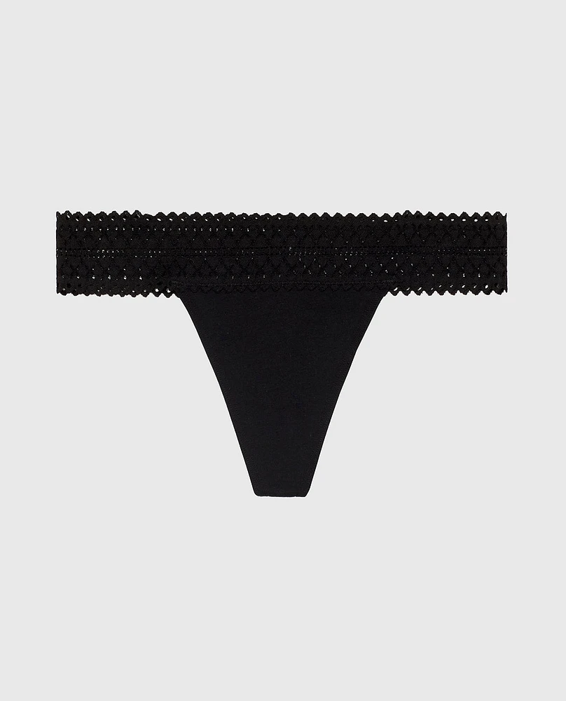 Tanga avec bordure en dentelle smoking noir