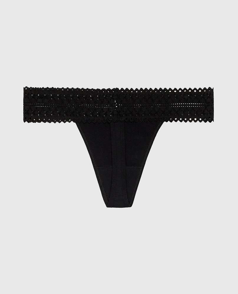 Tanga avec bordure en dentelle smoking noir