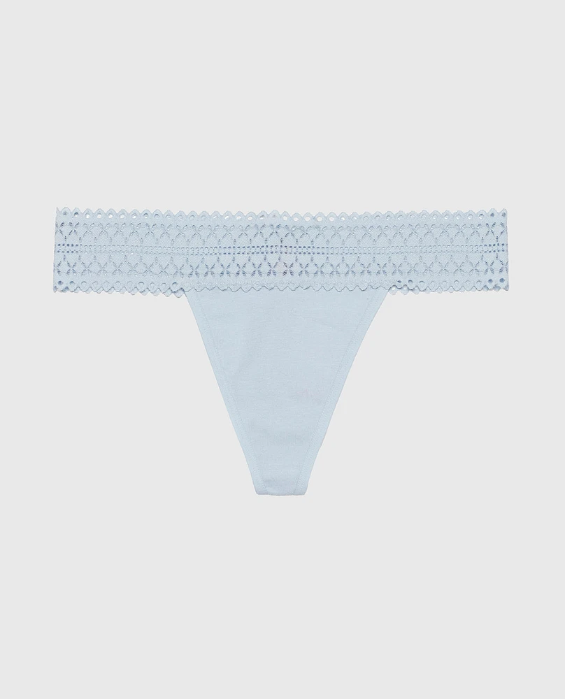 Thong Panty with Lace Trim Subdued Blue