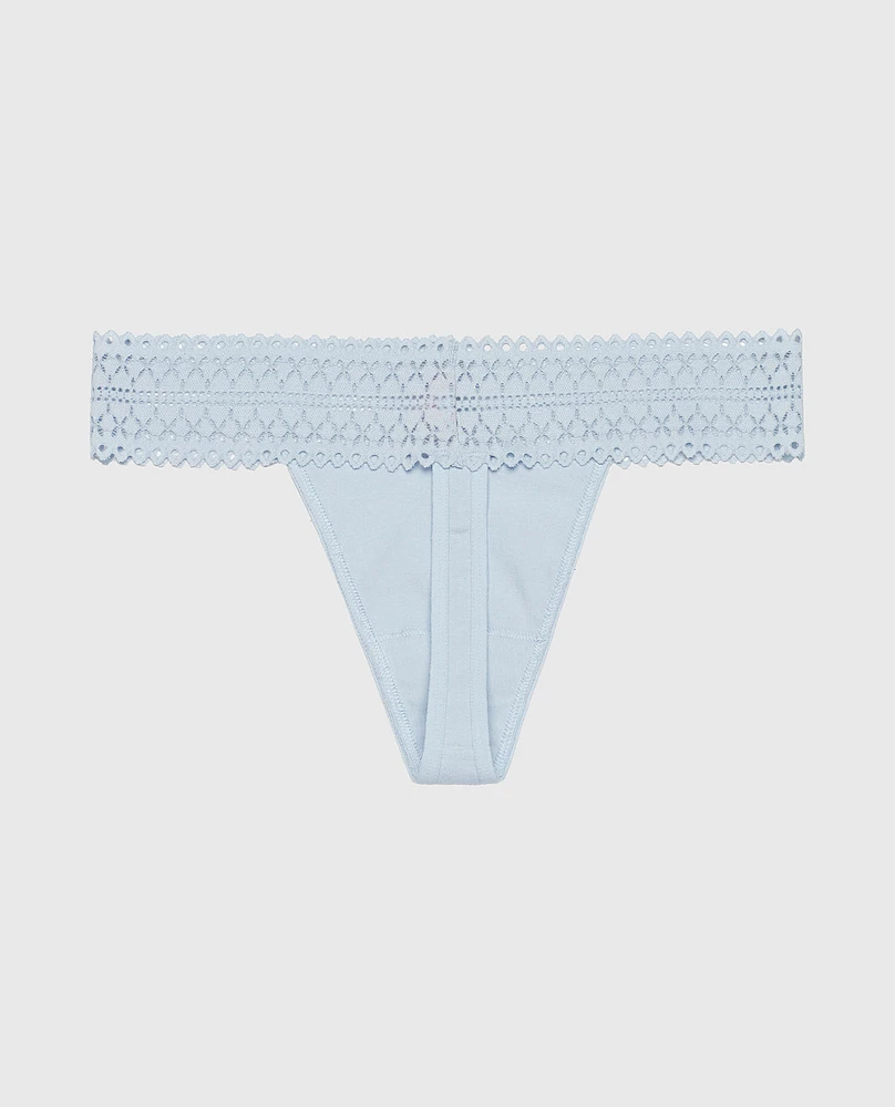 Thong Panty with Lace Trim Subdued Blue